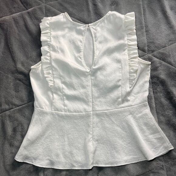 Express flutter/ruffle sleeve keyhole back business casual ivory top size medium - Picture 2 of 6